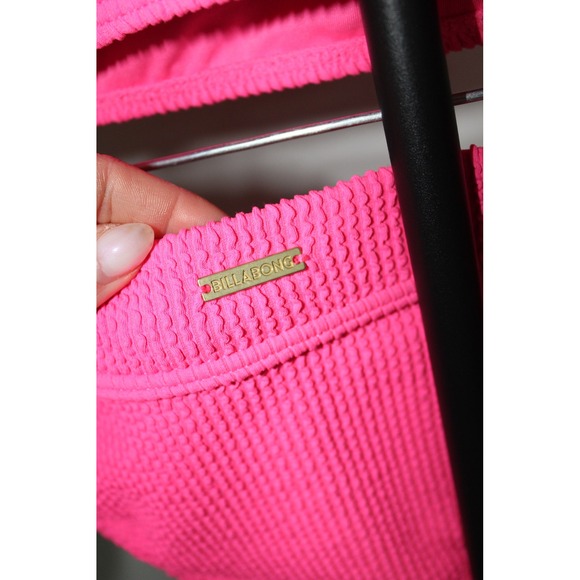 Billabong Neon Pink Smocked Bikini Set Scoop Neck High Cut Two Piece Small - Picture 5 of 9